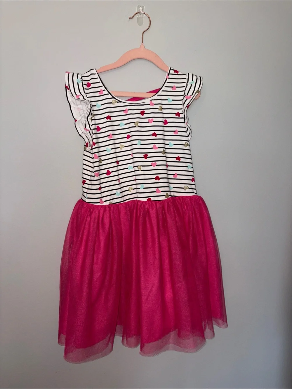 Girls Isaac Mizrahi Striped Heart Top Pink Tulle Dress Youth M 7/8