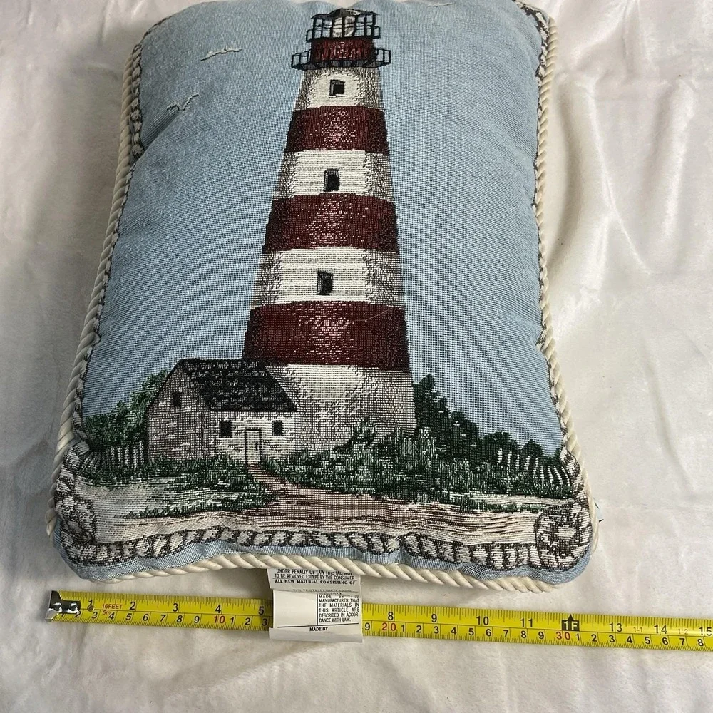 Woven Lighthouse Ropes Sea Shore Blue Tapestry Pillow 17
