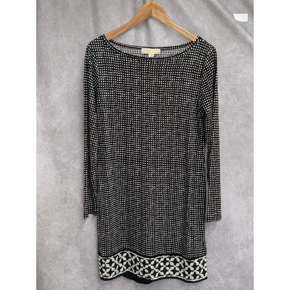 Michael Kors‎ Black and White Long Sleeve Shift Dress Medium