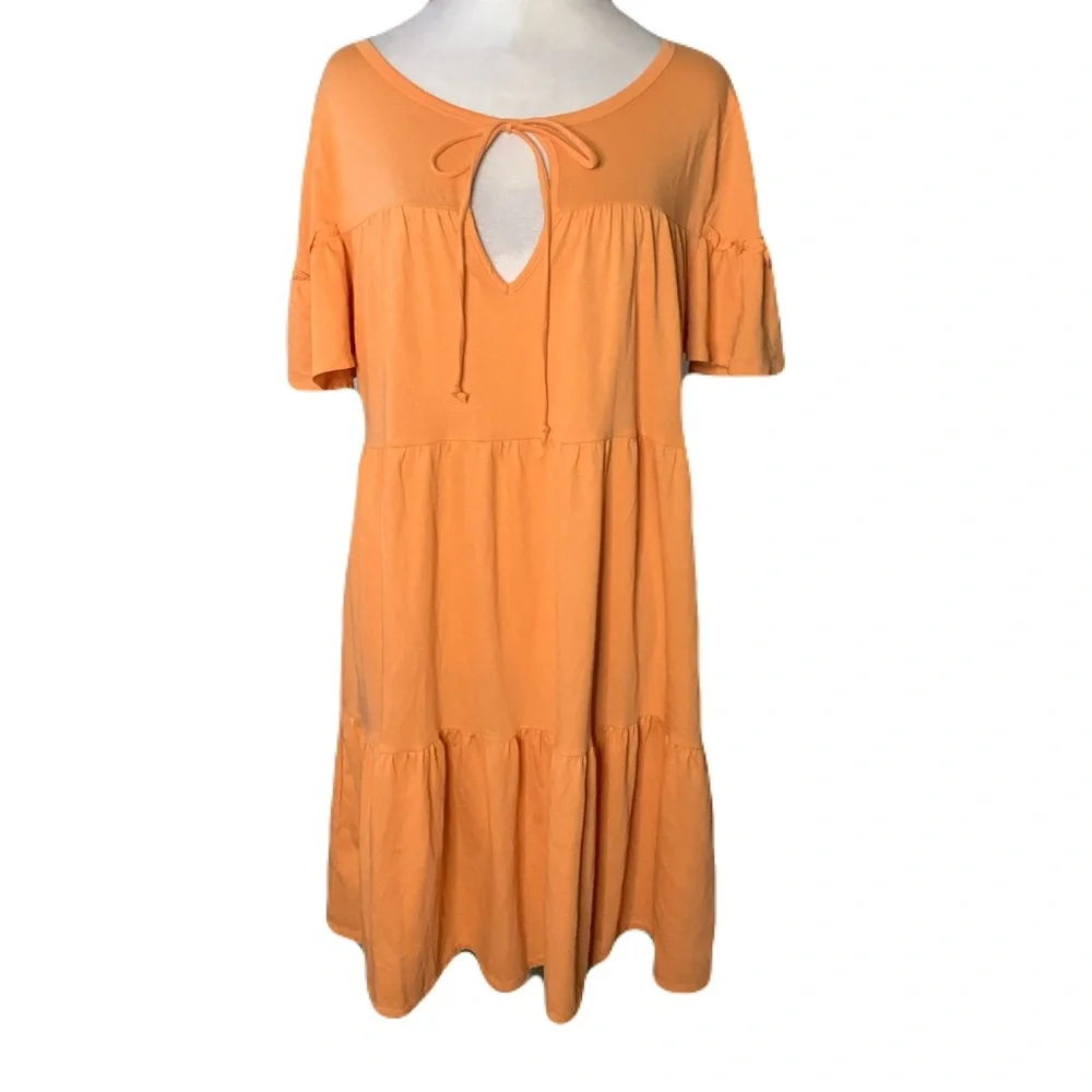 NWT J. Crew Women’s Medium Orange Tie-Neck Short Sleeve Summer Tiered Mini Dress