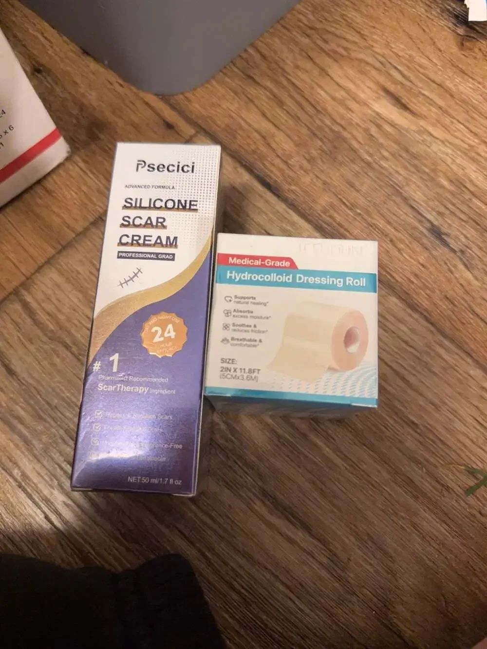 Psecici Silicone Scar Cream 50ml and Hydrocolloid Dressing Roll 2in x 11.8ft Bun