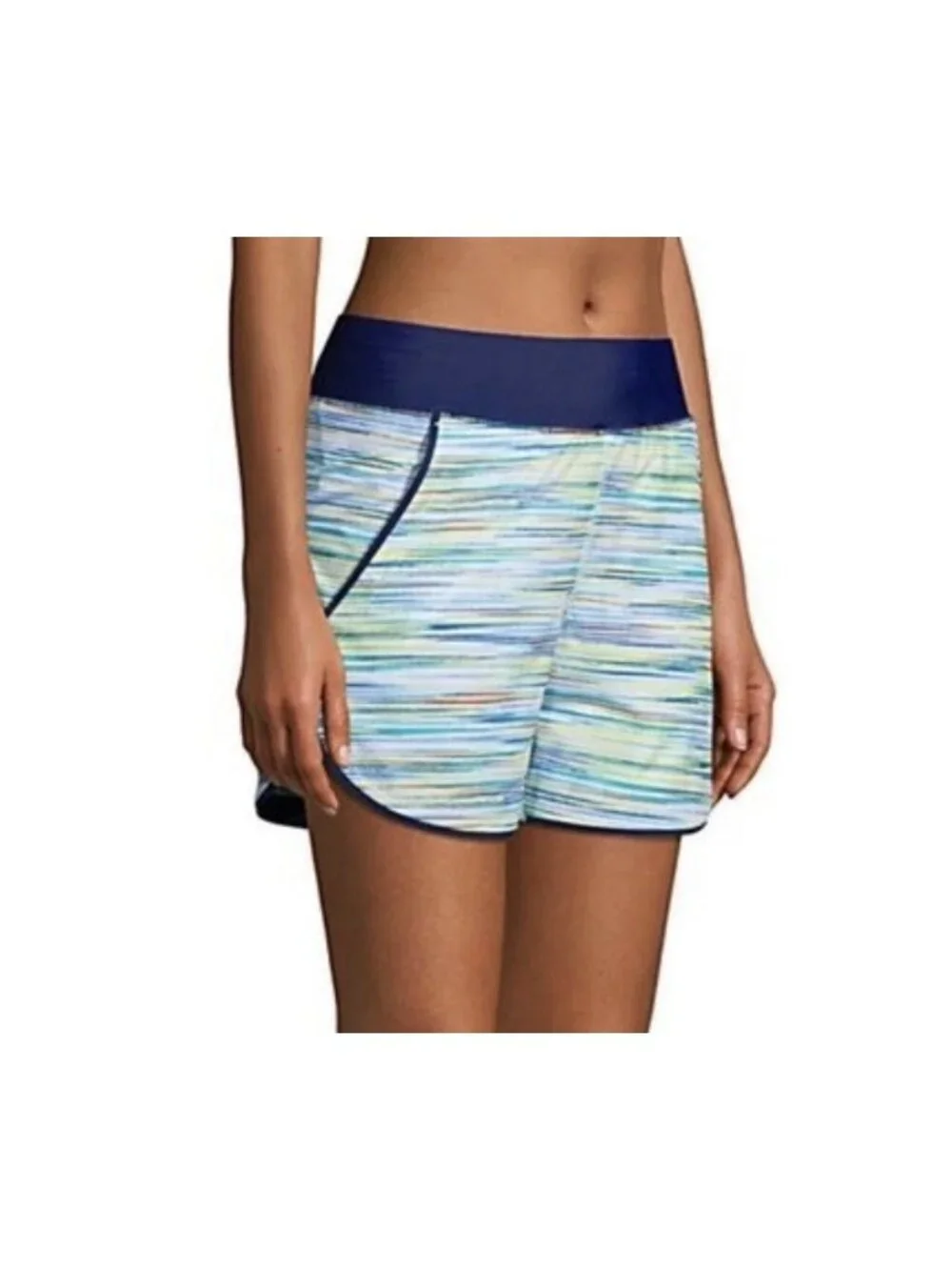Lands End Sport Quick Dry Swim Shorts w/Pockets Women 10 Blue Stripe 5