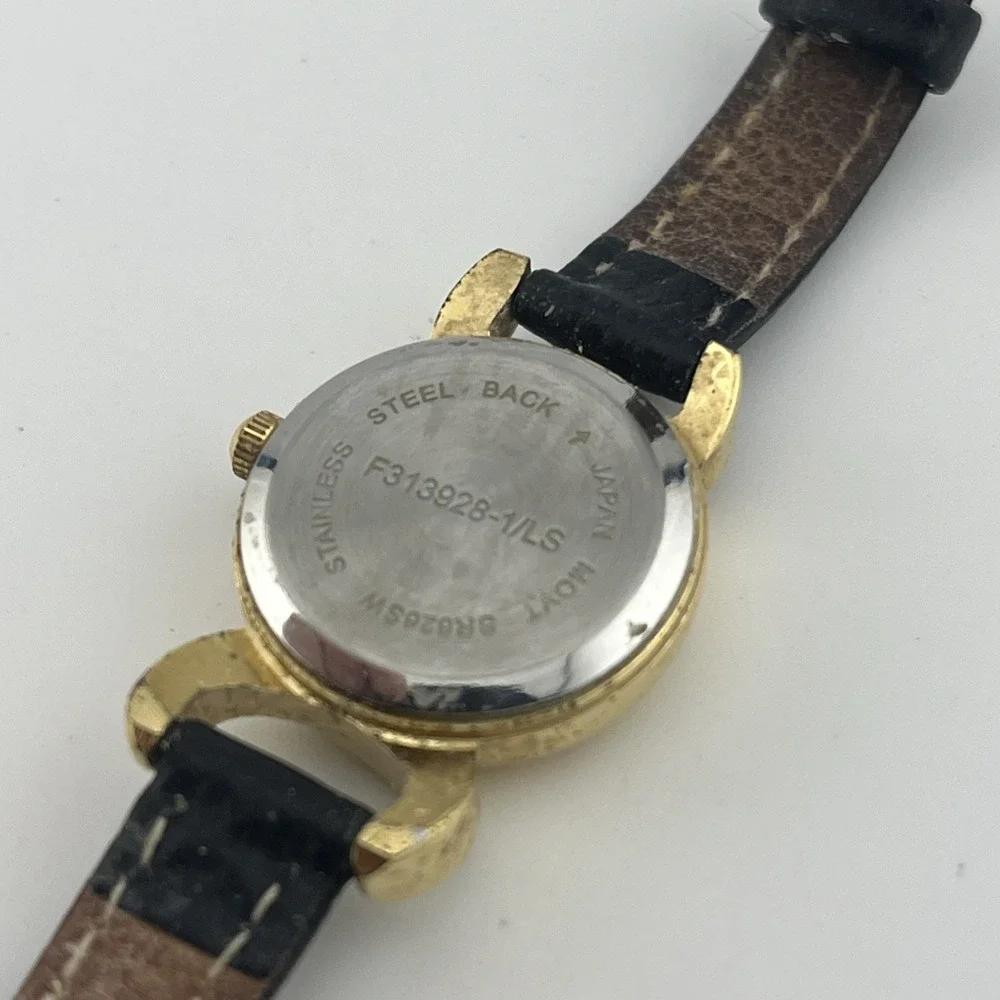 Avon 2007 Genuine Diamond Accent Watch 22mm Gold Case Leather Band-‎ New Battery