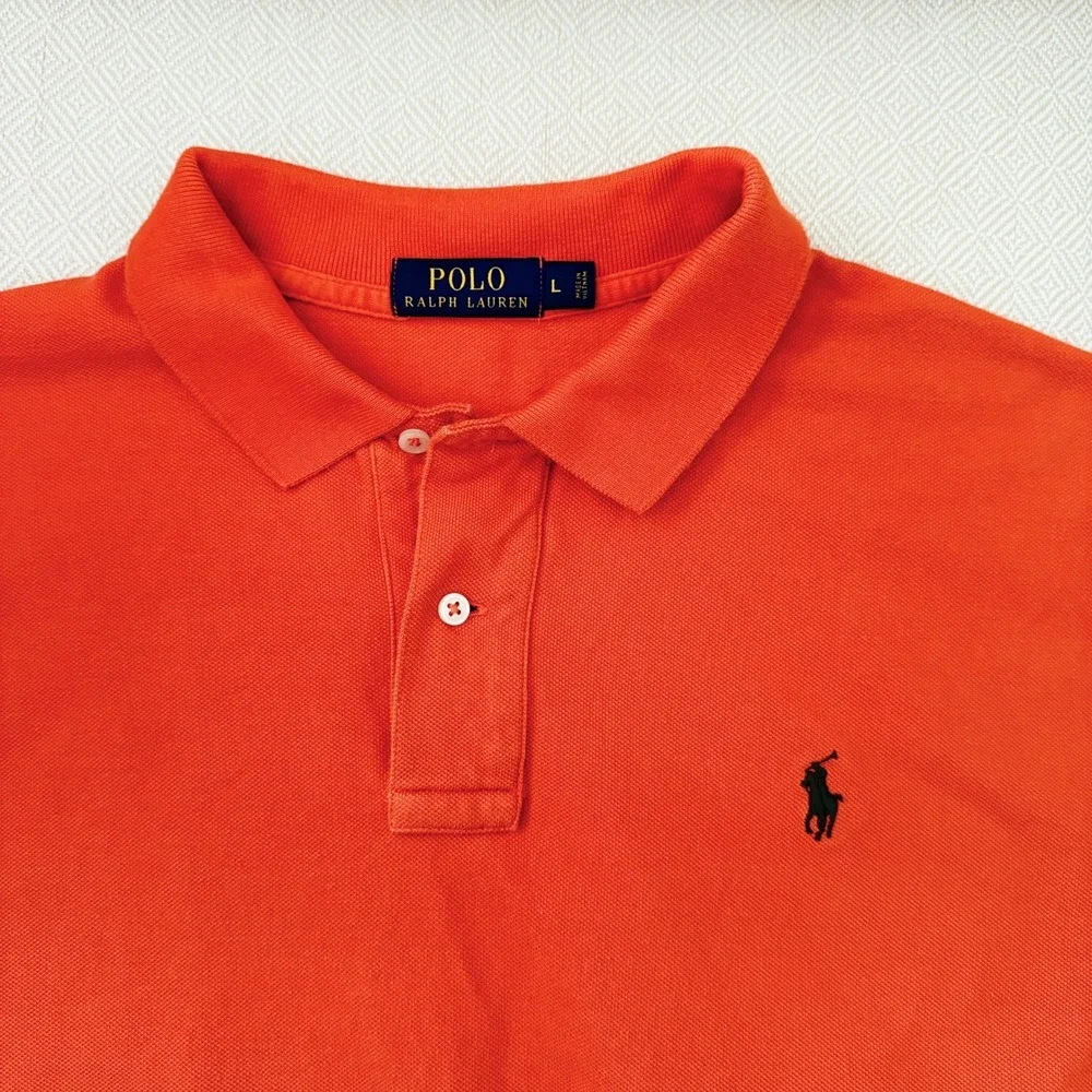 Polo Ralph Lauren Mens Orange Short Sleeve Pique Polo Shirt Logo Large L