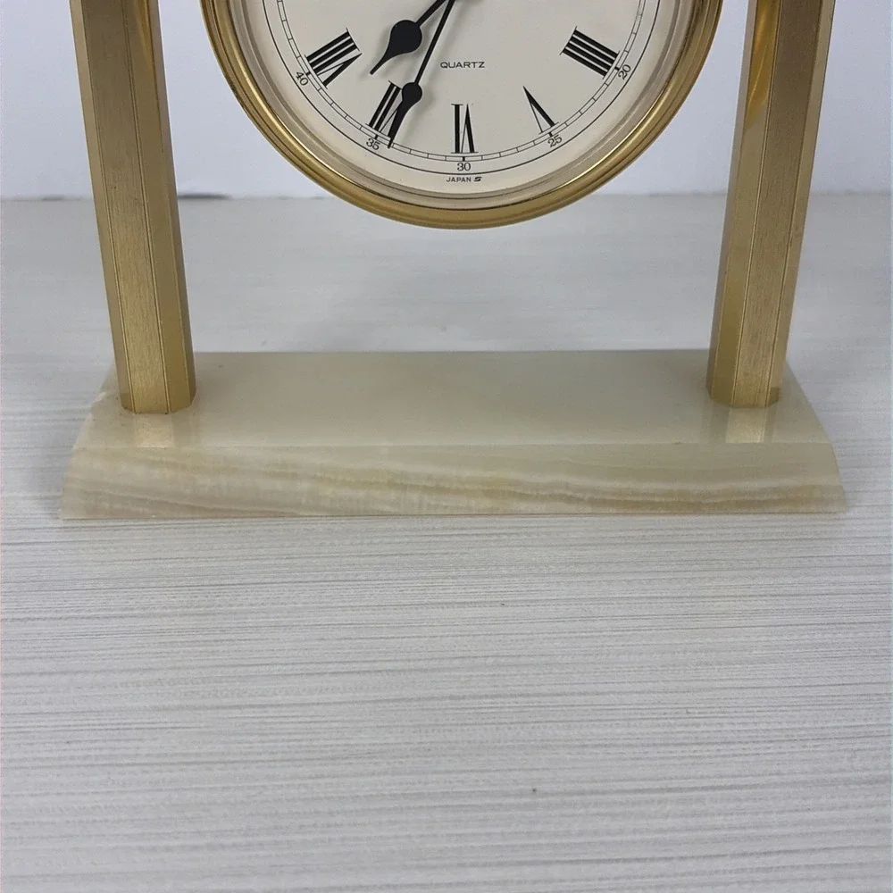 Vintage Seiko QZ 121 G Quartz Desk Clock Brass and Marble Stand Made in Japan