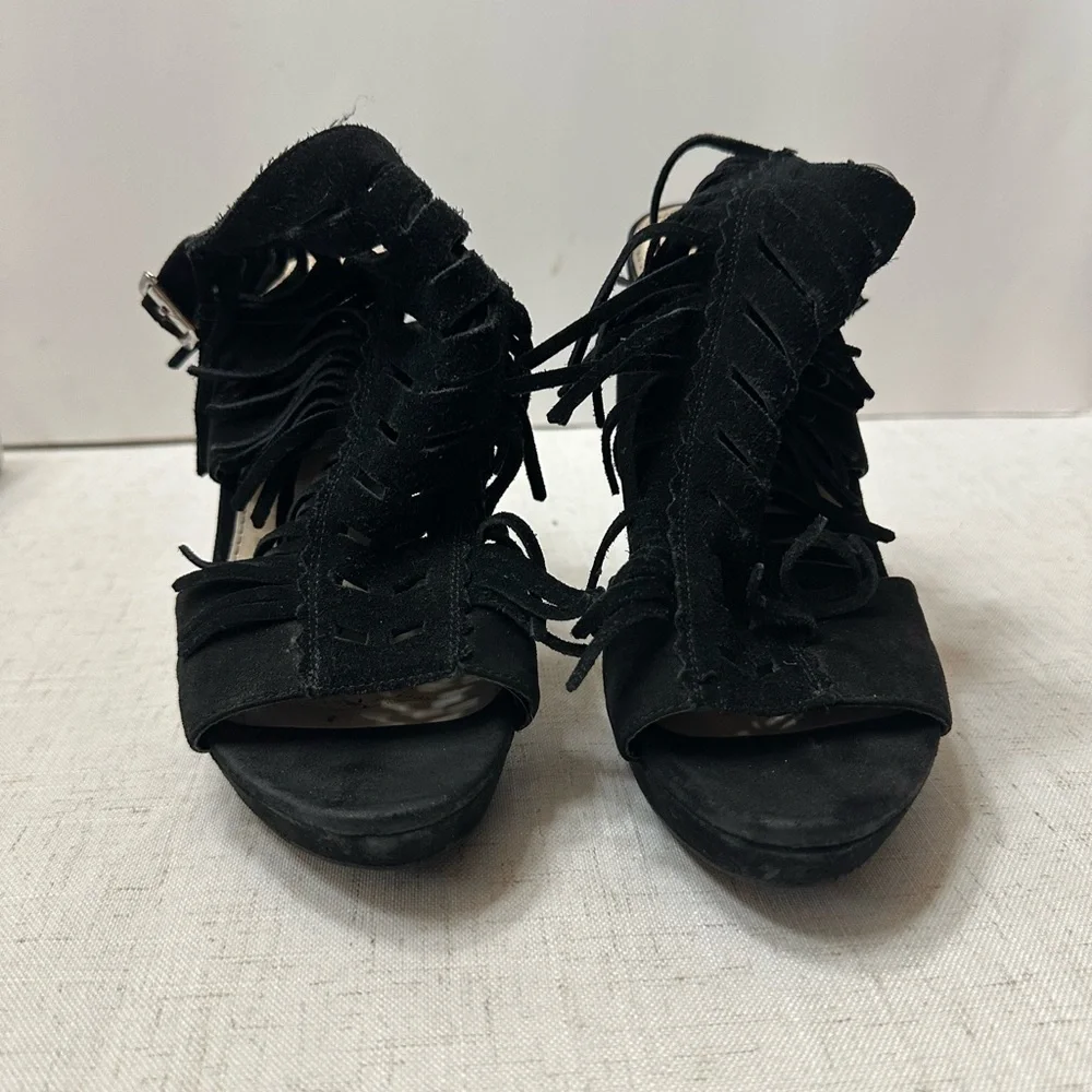 Bar III Black Fringe Block Heels