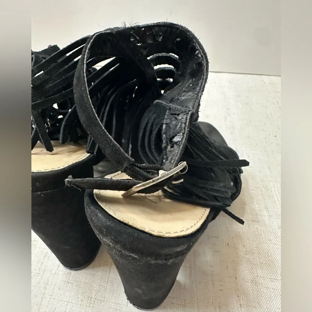 Bar III Black Fringe Block Heels