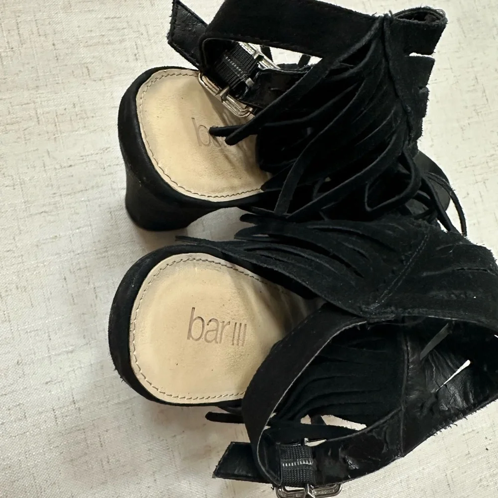 Bar III Black Fringe Block Heels