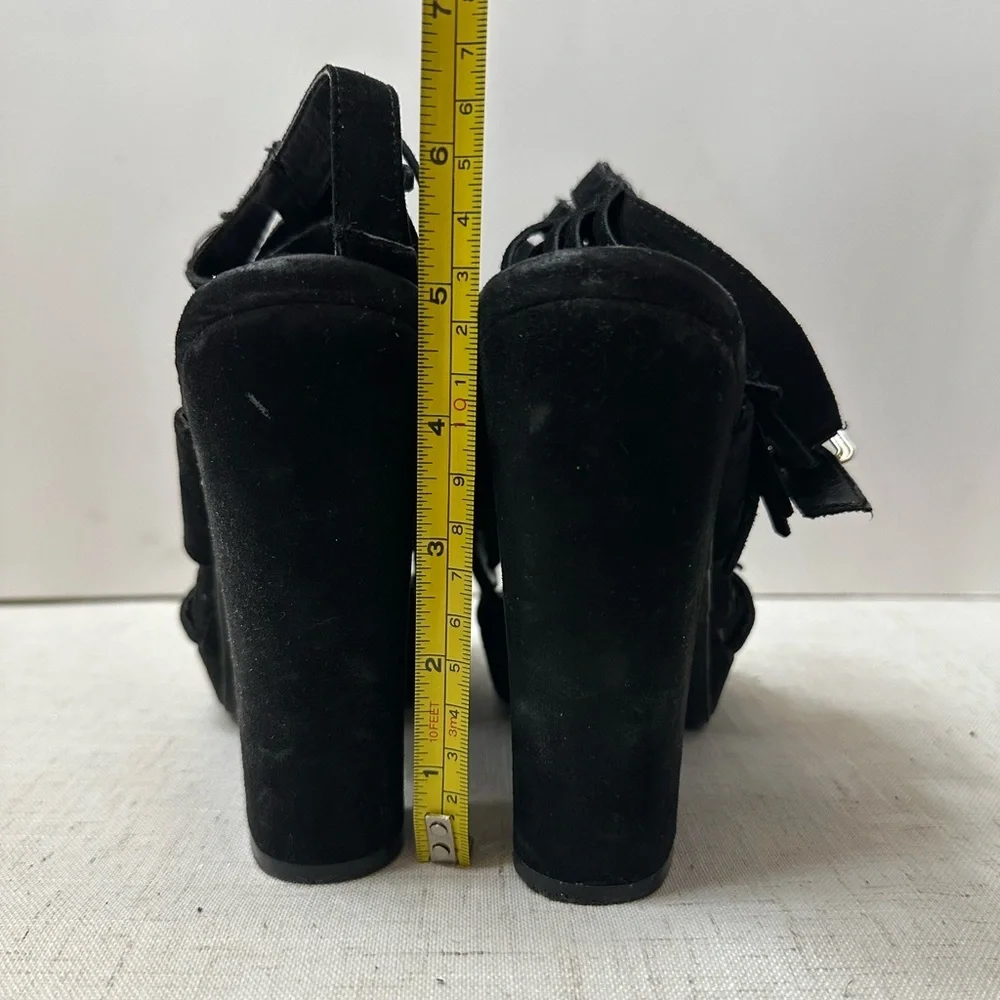Bar III Black Fringe Block Heels