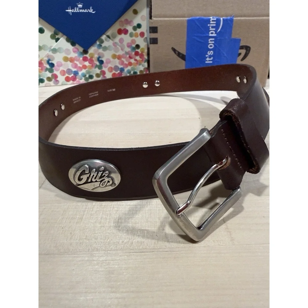Zep Pro Concho Montana Griz Belt Mens 32 Brown Leather Brass Made In USA