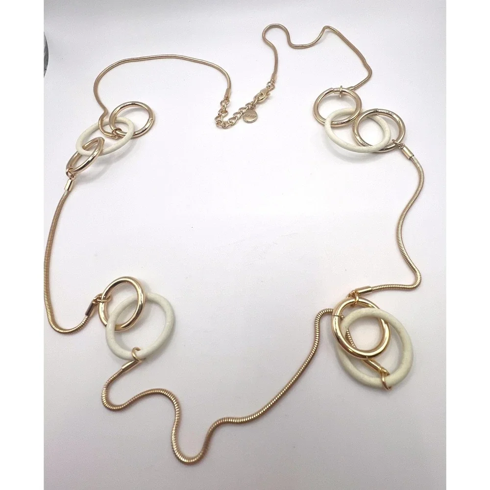 Alfani Gold Tone Long Necklace White Resin Rings 40