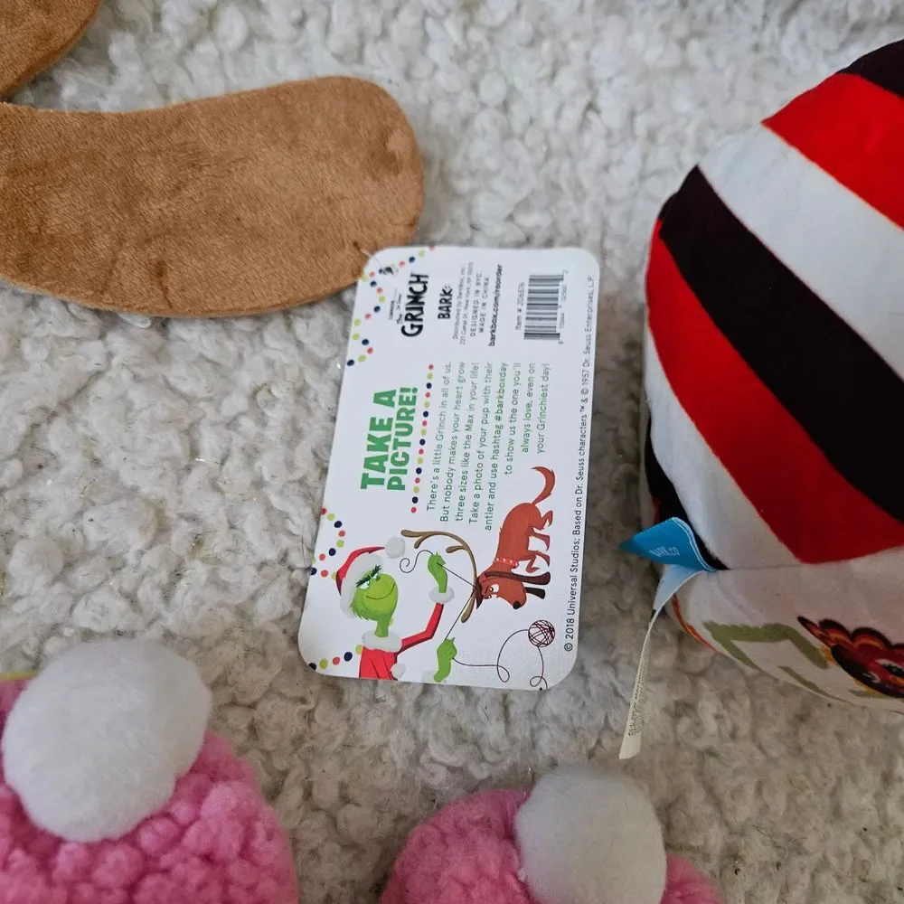 Bark Box Lot of Toys Yappy Meal, Grinch Max's Horn, and‎ Bunny Slippers NWT