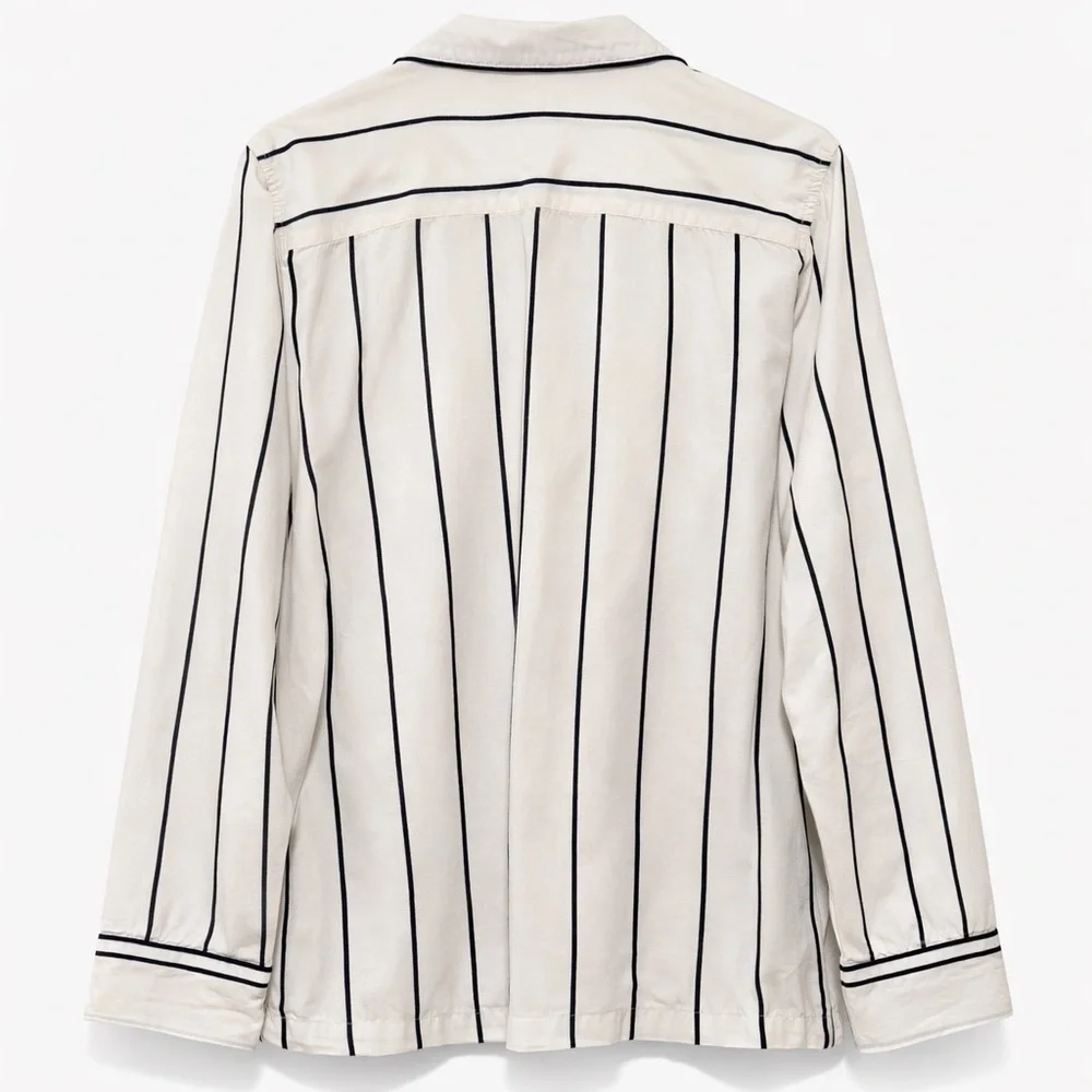 GAP Poplin Pajama Top M White Black Stripe Cotton Button Front Sleep Shirt
