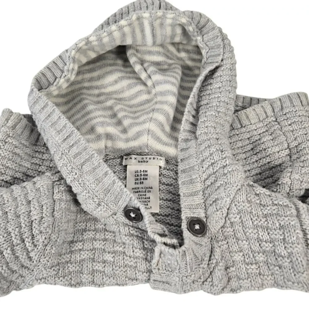 Max Studio Chunky Heavyweight Knit Jacket Sweater with Striped Hood 3-6 month