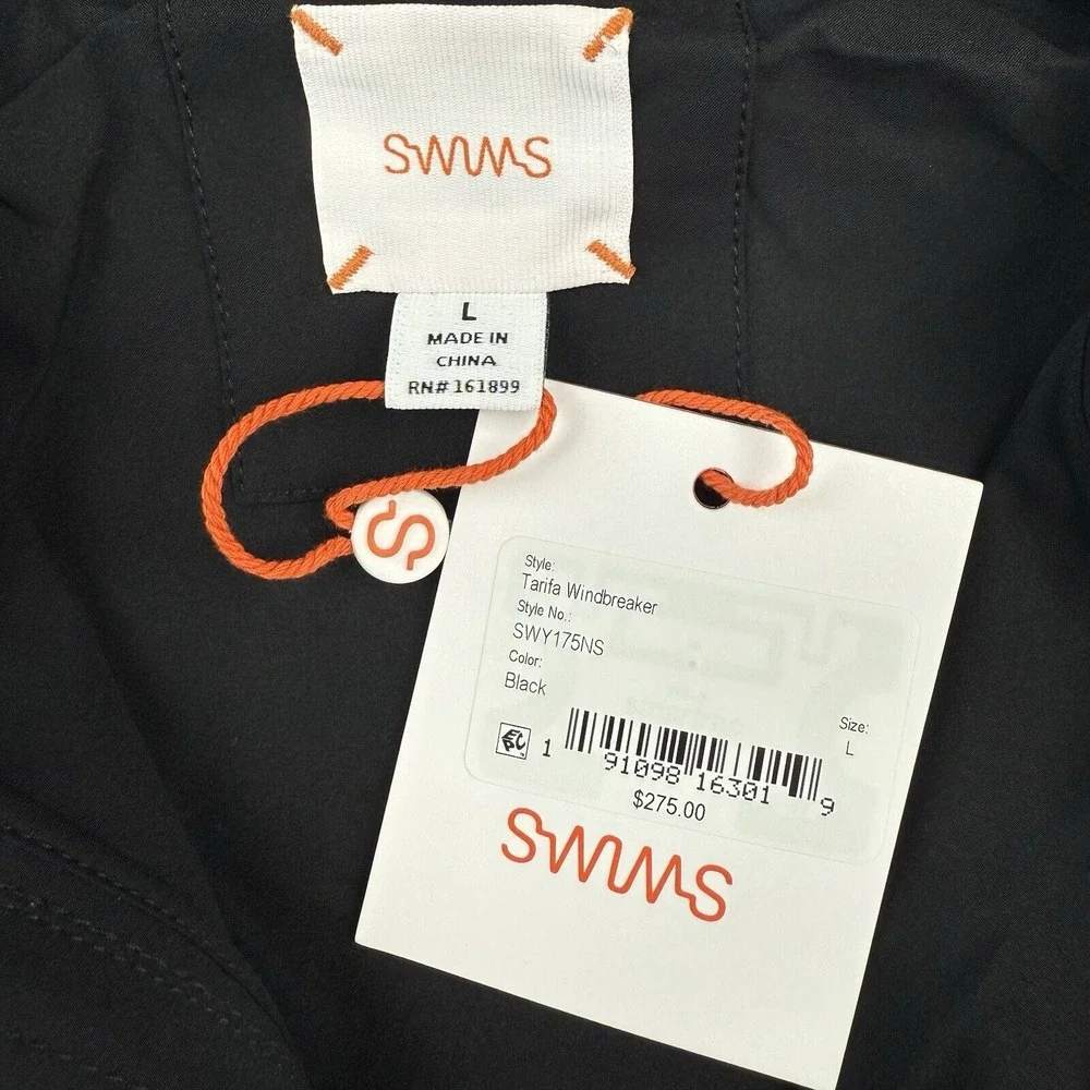 SWIMS Men's Large Tarifa Windbreaker‎ Lightweight Jacket Raincoat Black NWT $275