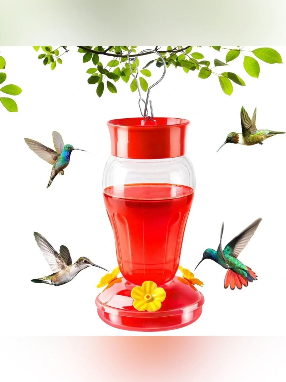Hummingbird Feeders for Outdoors Hanging 16 OZ Leak-Proof Plastic Red