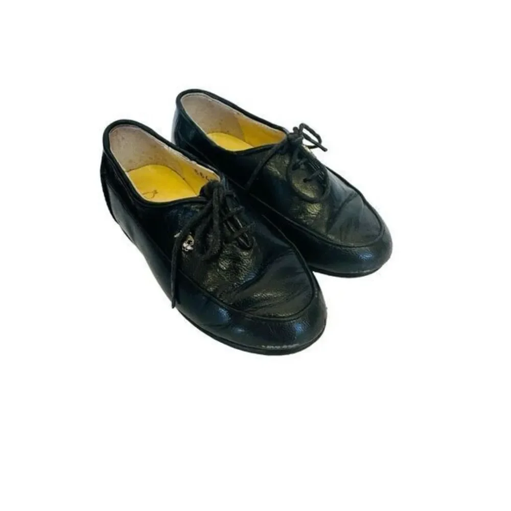 Vintage Louis Carmini Volpe Black‎ Leather Childs Shoes 6 1/2 Dress Shoe Retro