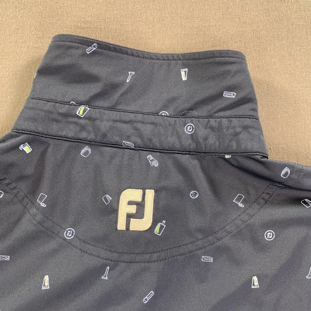 FootJoy Polo Shirt Mens Medium Blue Golf Icon AOP Allover Print Stretch CLC Logo
