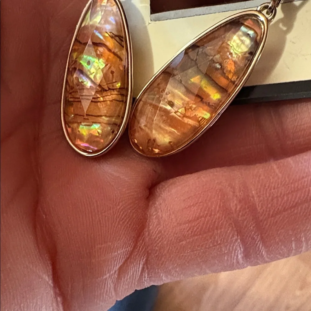 NAPIER VINTAGE IRIDESCENT ORANGE YELLOW LARGE TEARDROP LEVERBACK 2