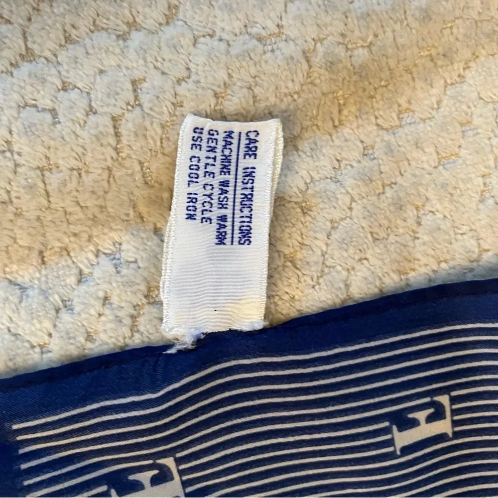 VTG Monogramed Blue Strip Rectangle Scarf Japan Preppy 10.5in X 46in Nautical