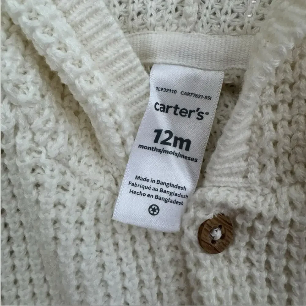 NWOT Carter's Baby Girl Ivory Waffle Knit Hooded Cardigan 12‎ Months