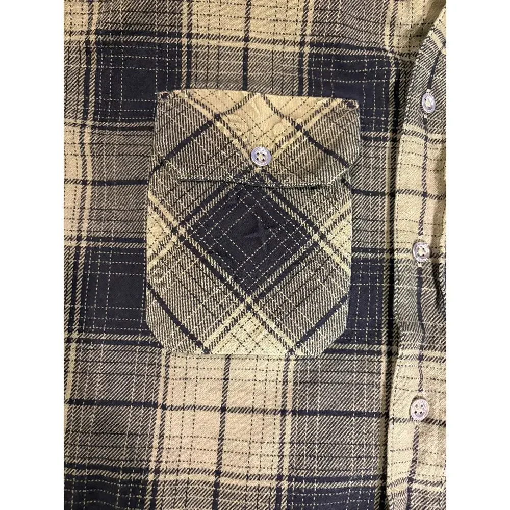 PURPLE BRAND Men's Plaid Flannel Shirt Size SMALL Green Black Heavyweight