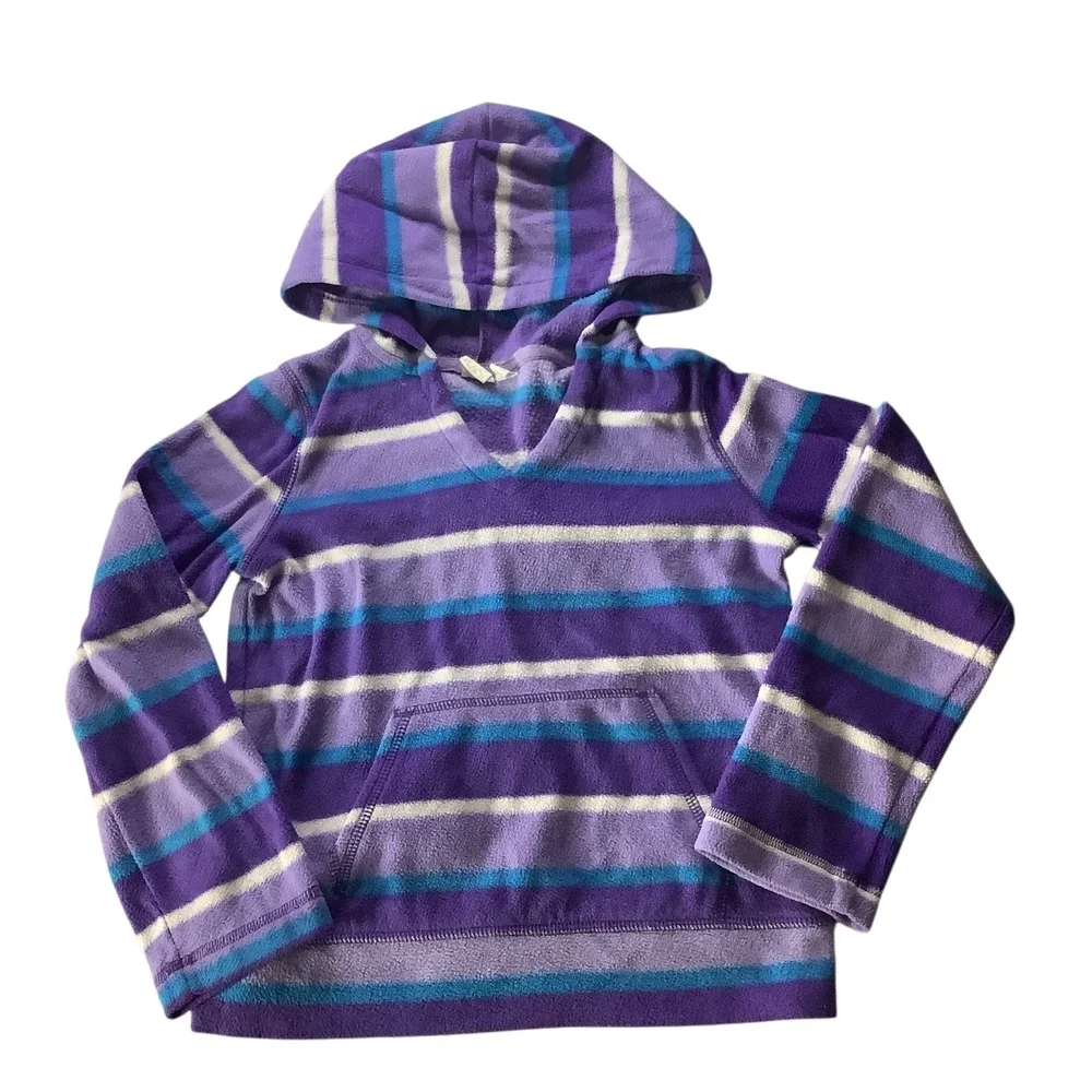 The Children's Place Girls Stripe Fleece Hoodie Pullover Purple Blue Size M 7 8
