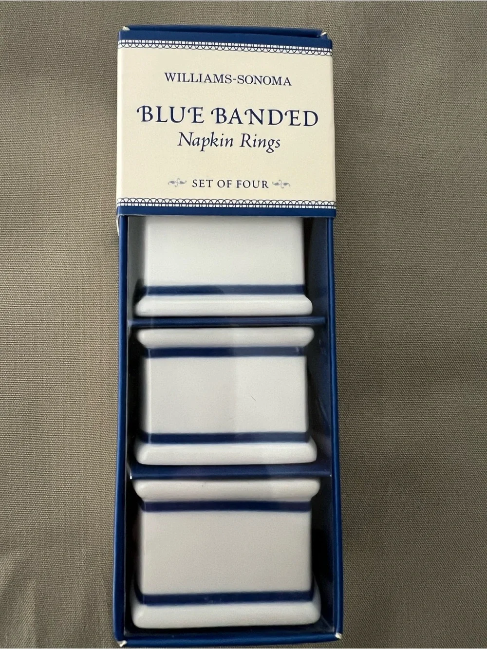 Williams-Sonoma Blue Banded Porcelain Napkin Rings - Set of 4