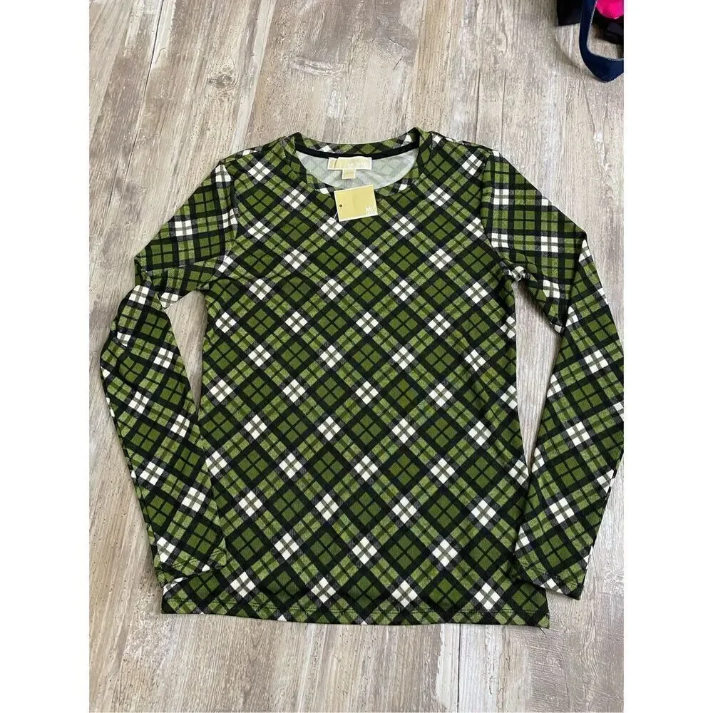 Michael Kors Plaid Green Long Sleeve Shirt Sz  S