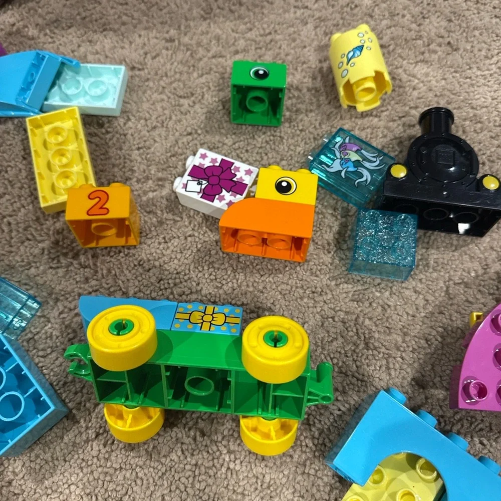 LEGO DUPLO 55 Pc Colorful Blocks Lot w Slide Wheels Number Pieces
