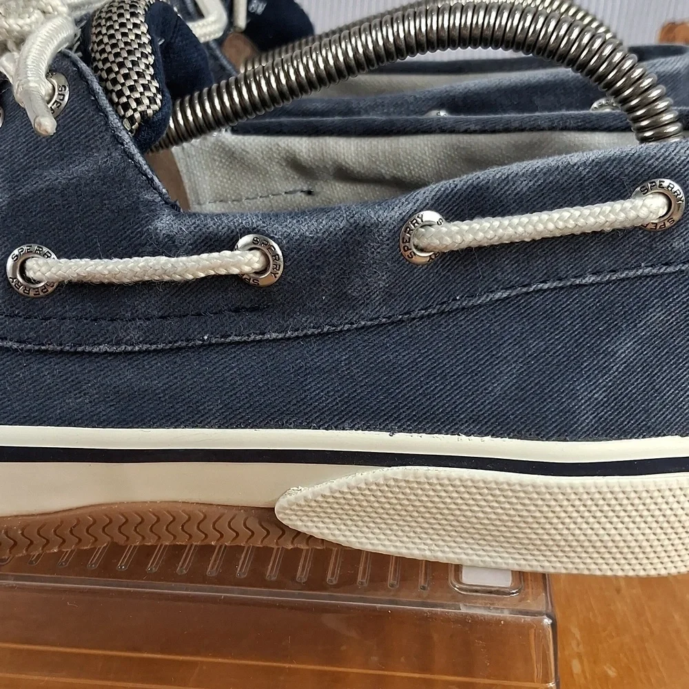 Sperry Top-Sider Memory Foam Canvas Blue & White Mens 8 Casual Preppy Boat Shoes