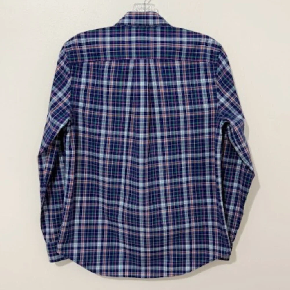 Ralph Lauren Button-Down Blue Green Plaid Long Sleeve Shirt Boy's L 14-16