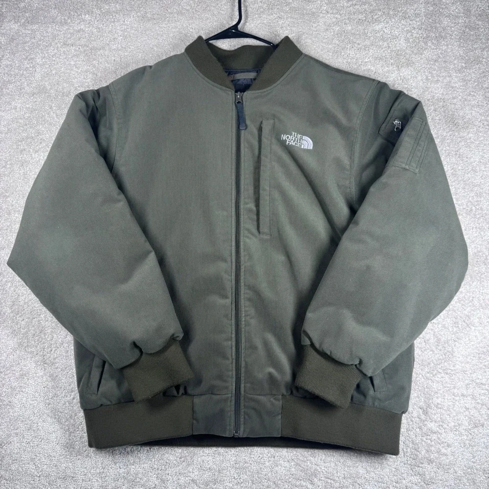 The North Face Mens XL Green Corduroy Insulated Bomber Jacket AH4B Full Zip Coat