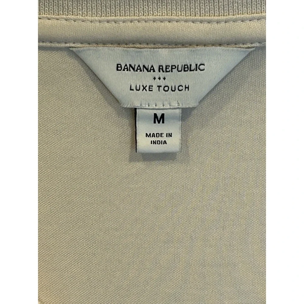 Banana Republic Luxe Touch Polo Beige Brown Trim Collared Short Sleeve Size M