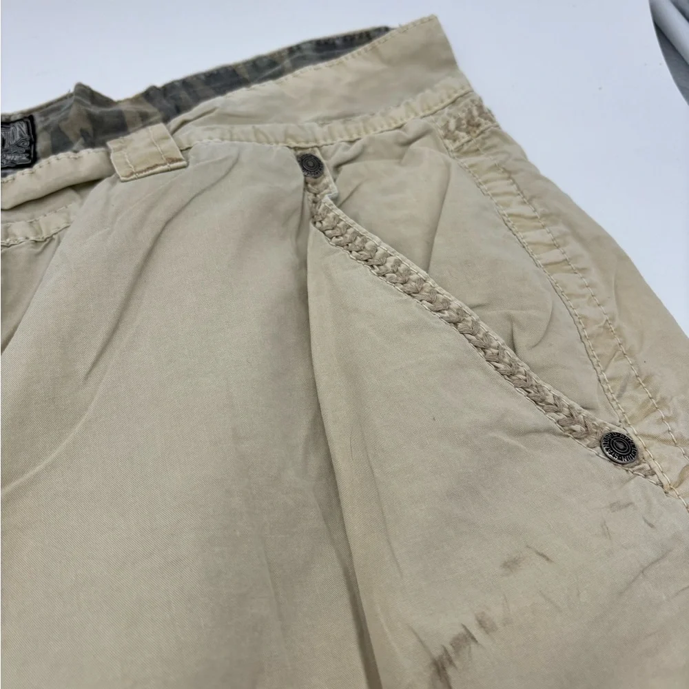 Affliction Men’s Cargo Shorts Khaki Tan‎ Cotton Size 40 Distressed Design Y2K