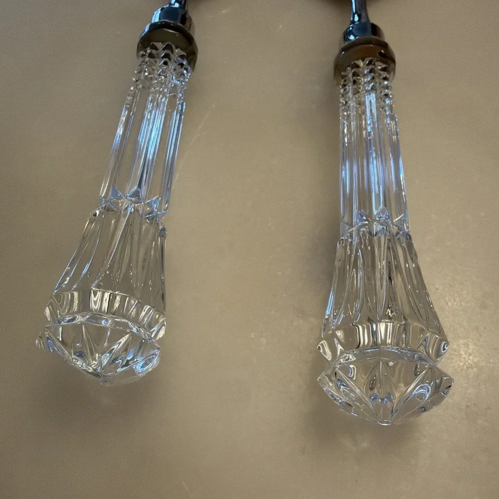 Reed & Barton Stainless & Glass/Crystal Handle 2 Piece Salad Serving Utensils