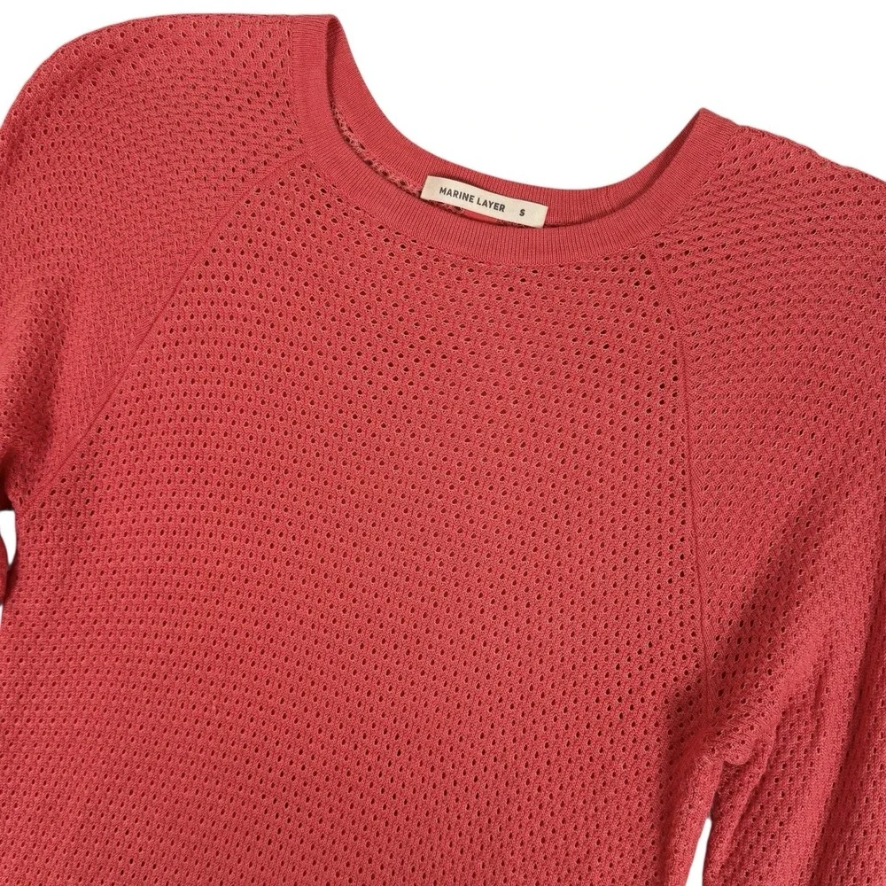 Marine Layer‎ Open Knit Sweater Womens Small Coral Pink Lightweight Long Sleeve