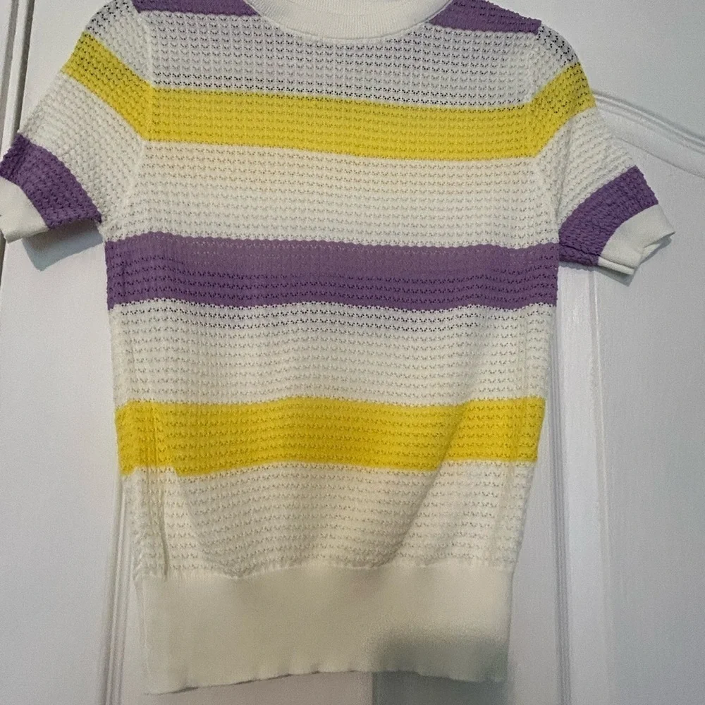 CHANEL Yellow and Purple Crew Neck Sweater
