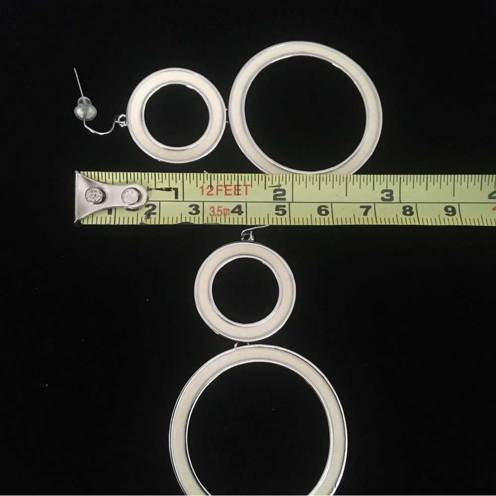 Cream and Silver Tone Double Hoop Earrings