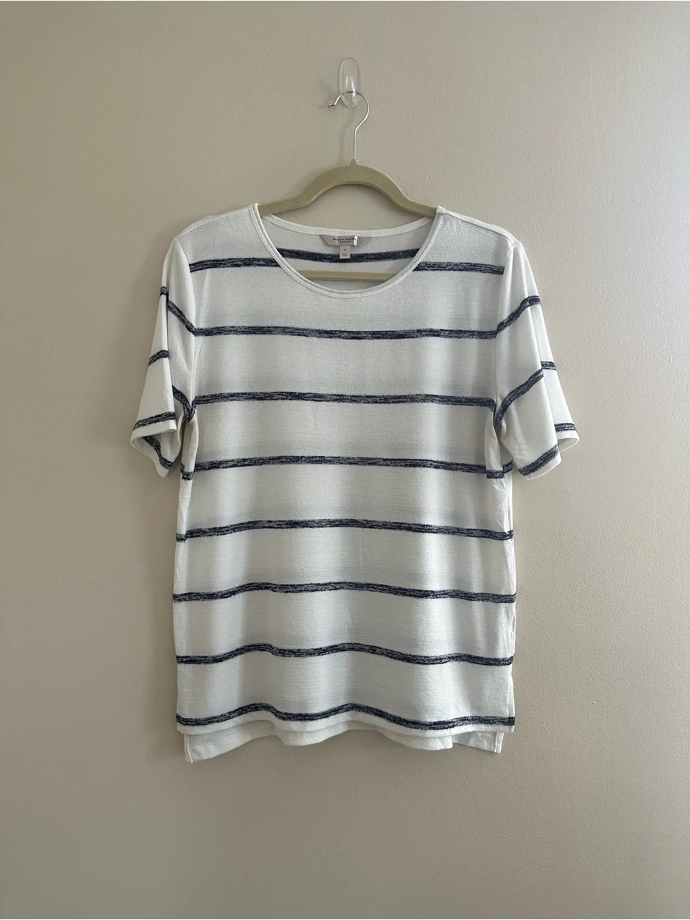 Banana Republic Striped Short-Sleeve Knitted Tee - White with Grey Stripes
