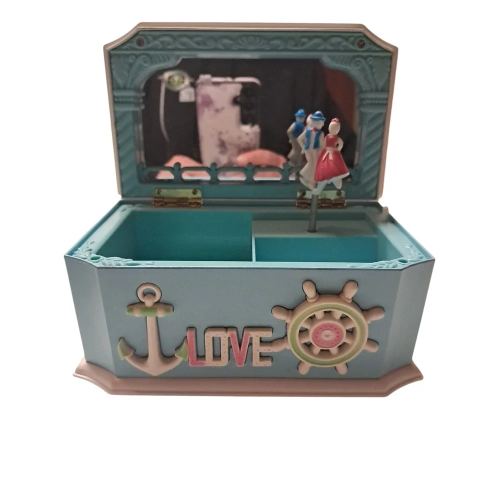 Blue Dancing Ballerina Couple Musical Jewelry Storage Box‎