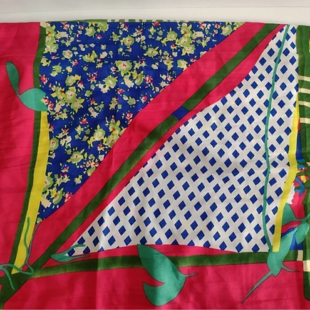 Amanda Blu Polyester Womens Wrap Scarf Bright Colors Pink Horses Leaves Floral