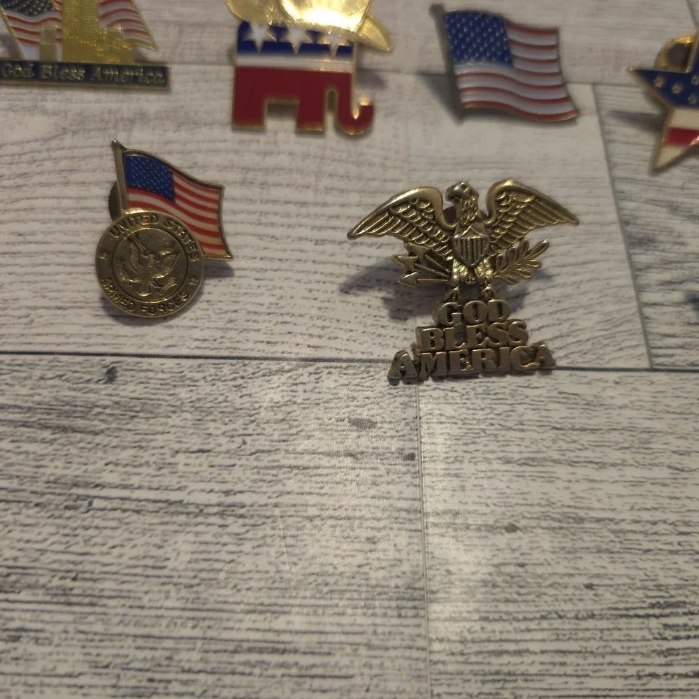 Lot‎ 7 Patriotic USA Flag Eagle GOP Elephant Lapel Pins God Bless America