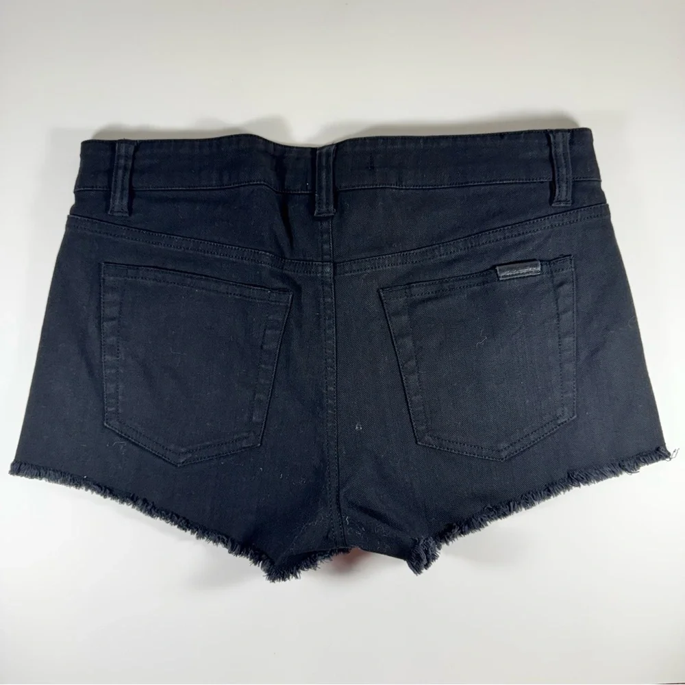 JOE'S JEANS Black Denim Pink Sequin Embellished Shorts Women's 27 Frayed Fringe