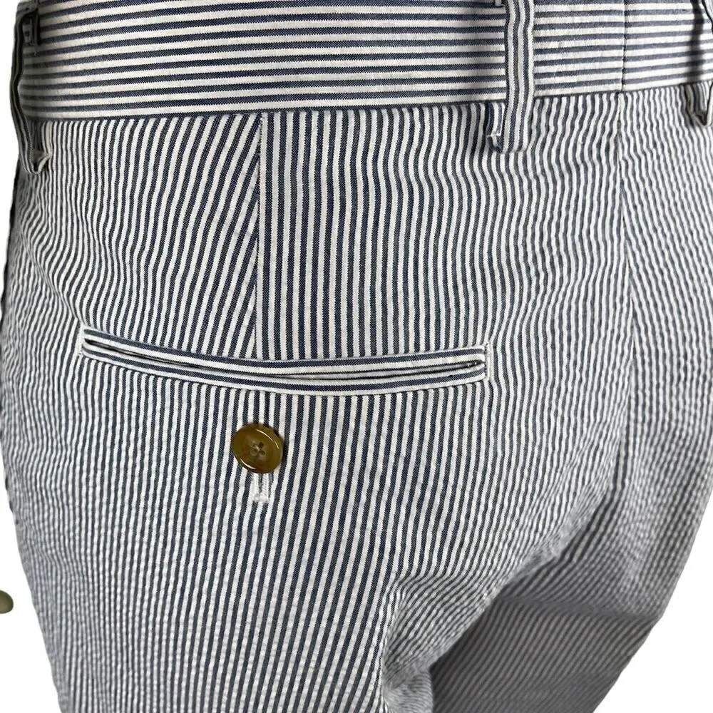 NWOT J. Crew Black/White Classic Seersucker Flat-Front Slacks Size 32