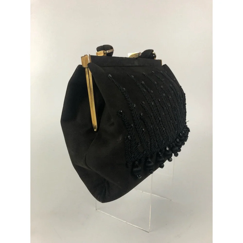 Vintage 50's/60's Beaded Fringe‎ Purse Evening Bag Chocolate Brown & Black Spain