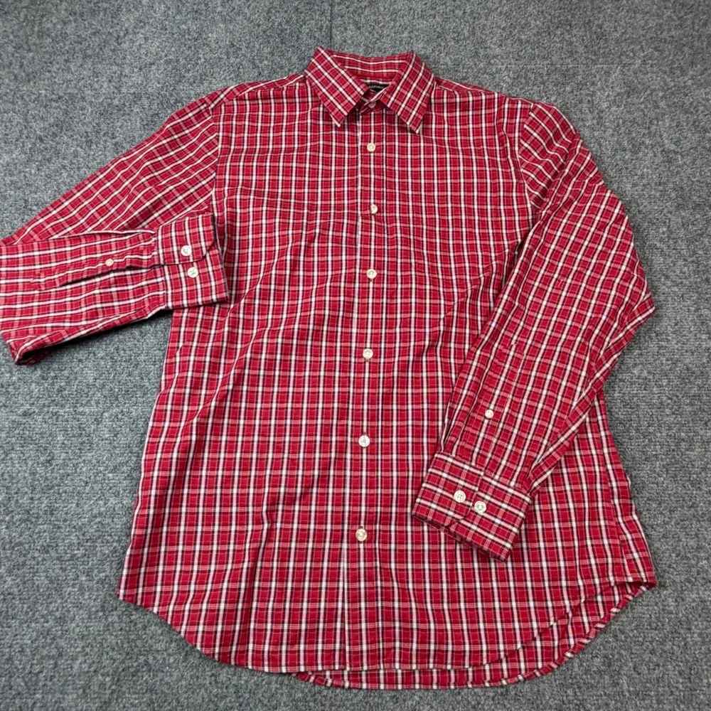 Banana Republic Slim Fit Shirt Red Plaid Long Sleeve Mens Size M 15-15.5 33-34