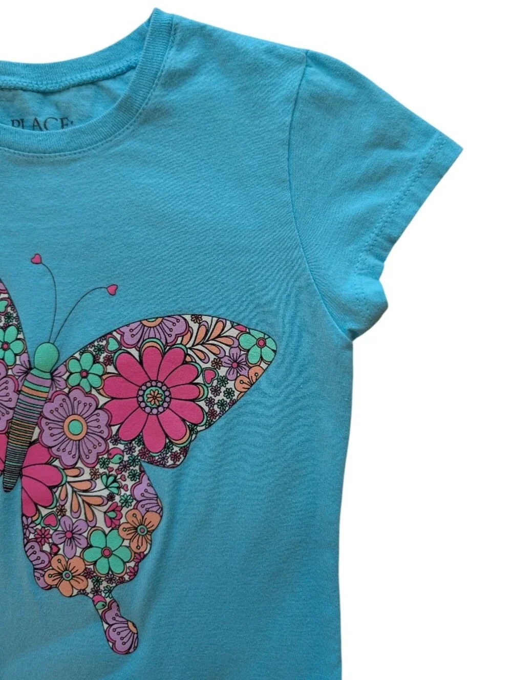 The Children's Place Girls Turquoise Short Sleeve Tee Butterfly Size S 5/6