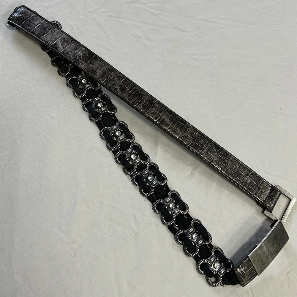 Metallic pleather elastic metal and gemstone 80’s grunge belt, 34”