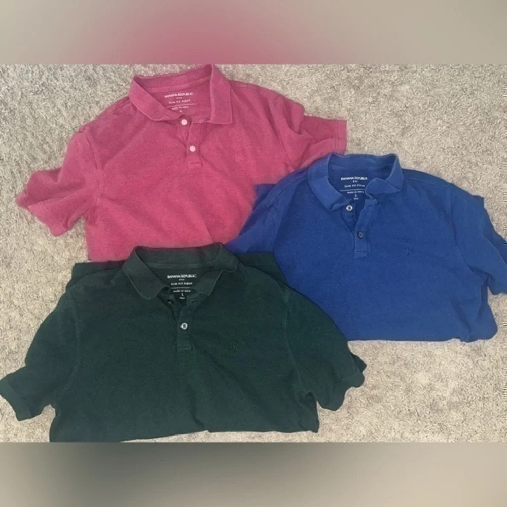 Men’s used lot of 3 size L large banana republic polo slimy fit cotton shirts